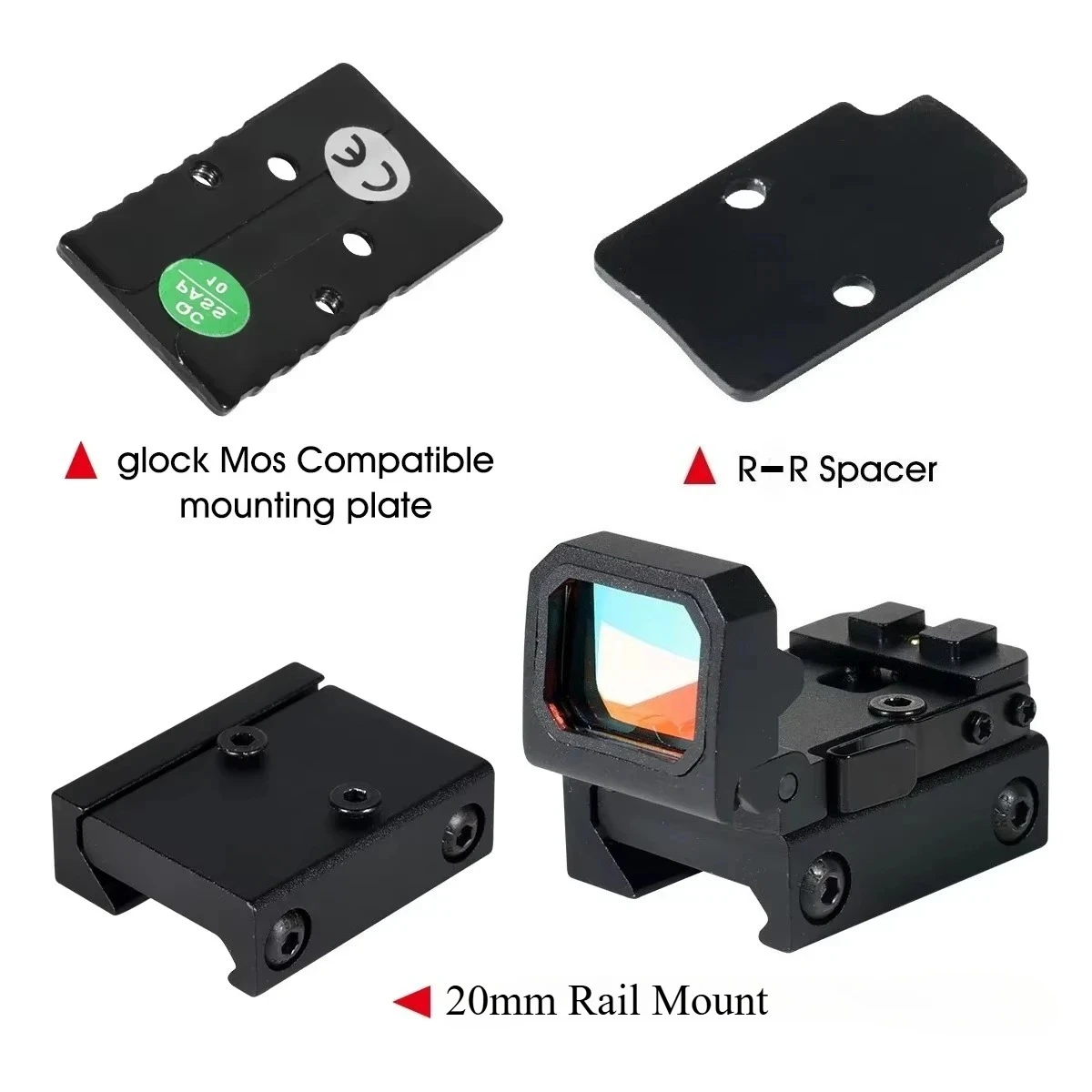 Red Dot Sight JH409 3MOA Folding Flip Collimator Reflex Mini 1x with 20mm Mount and Pistol Glock MOS Base