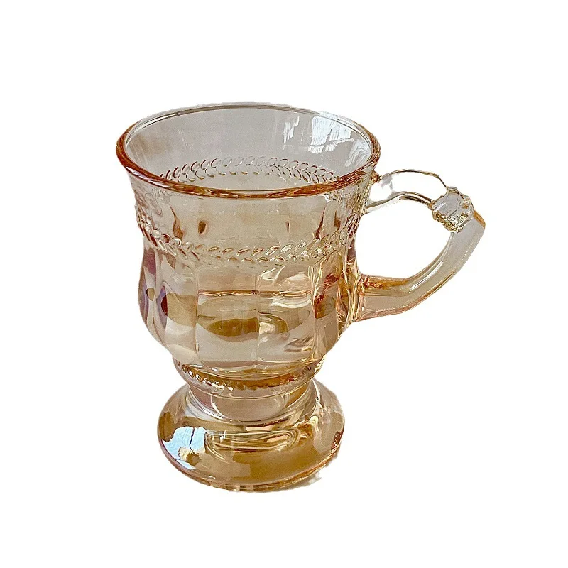 Vintage Coffee Mugs Set of 2 Amber Glass Tea Cups for Latte Yogurt Beverage Christmas Thanksgiving Day Gifts
