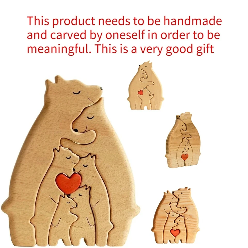 Wooden Desktop Decorations Personalized Bear Family Theme Heart Wooden Art Puzzle Desktop Ornament Home Deco Mother's Day Gift