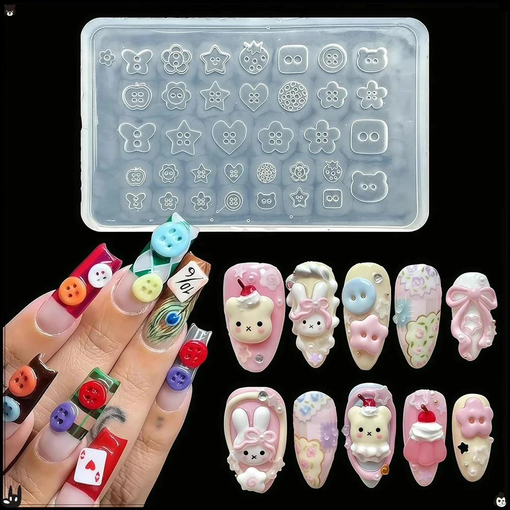 새로운 3D 실리콘 네일 몰드 멀티 모양 버튼 네일 템플릿 투명 네일 조각 도구..