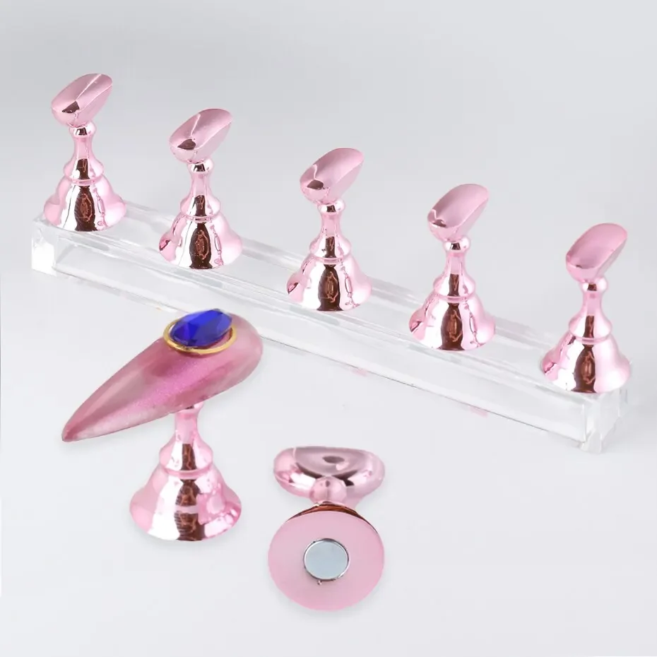 Nail Art Holder 5Pcs Chess Borad Magnetic Nail Tips Practice Display Stand