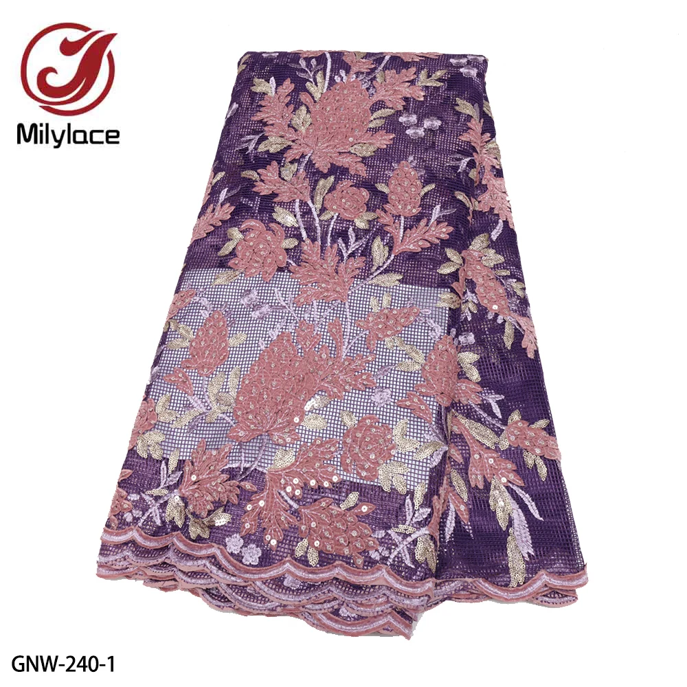 

African Sequins Velvet Lace Fabric Nigerian Wedding Lace Fabrics High Quality French Lace Fabric for Dress GNW-240