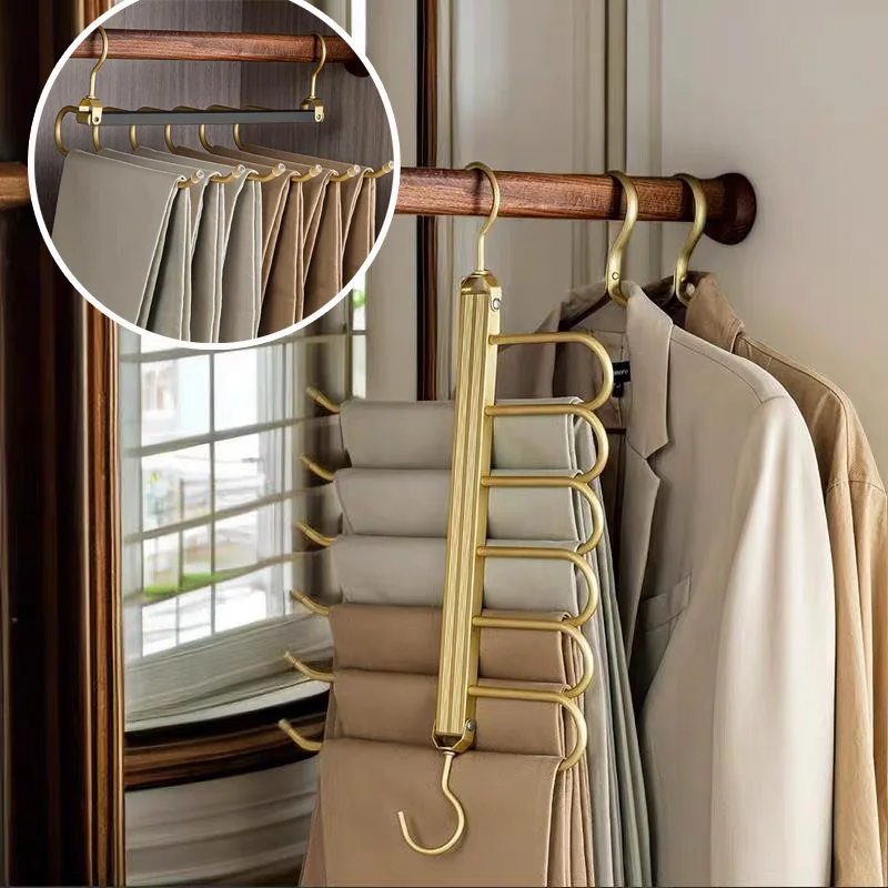 Clothes hangers plastic hanger 6 in 1 Magic Pants Hanger Multi-function Storage Holder for Home Travel Multi Layer Aluminium Pants Rack with 360 Rotatable Hook