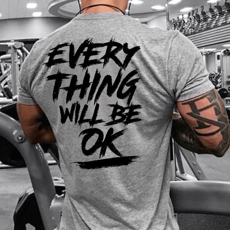 

Men's Summer Fitness Pure Cotton Street Letter Leisure Sports T-shirt