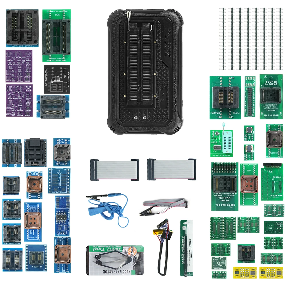 XGecu T76 USB3.0 범용 프로그래머(54개 어댑터 포함)는 EEPROM, NOR, NAND, EMMC, MCU, GAL을 지원하며, Minpro 프로그래머의 대체품입니다.