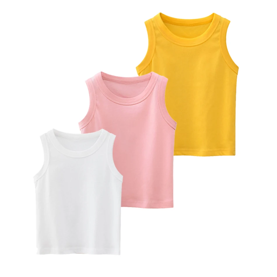 

Children Tees Boys Girls Fashion Red Yellow Blue Tanks Baby Summer 2-8 Years Clothes Kids Tops Casual Cotton Sleeveless Shirt