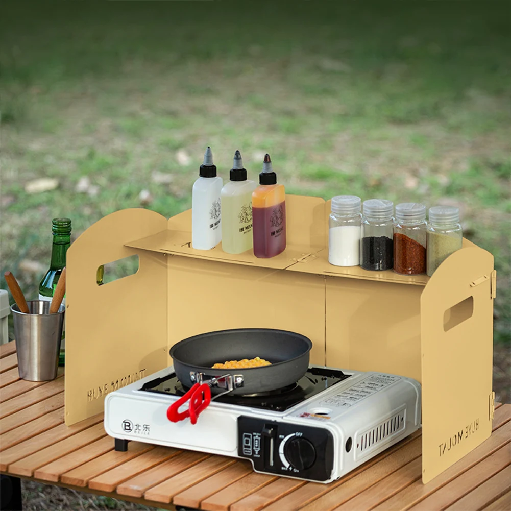Vierfach klappbare Gasherd Windschutz scheibe tragbare Kohlenstoffs tahl Outdoor Gasherd Windschutz Camping Grill Brenner wind dichte Leinwand – Detail 6