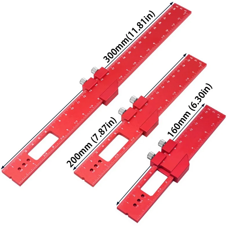 Woodworking Ruler 6/8/12 Inch Aluminum Metal Slide Stop Marking Ruler Metric Inch Measuring Tools