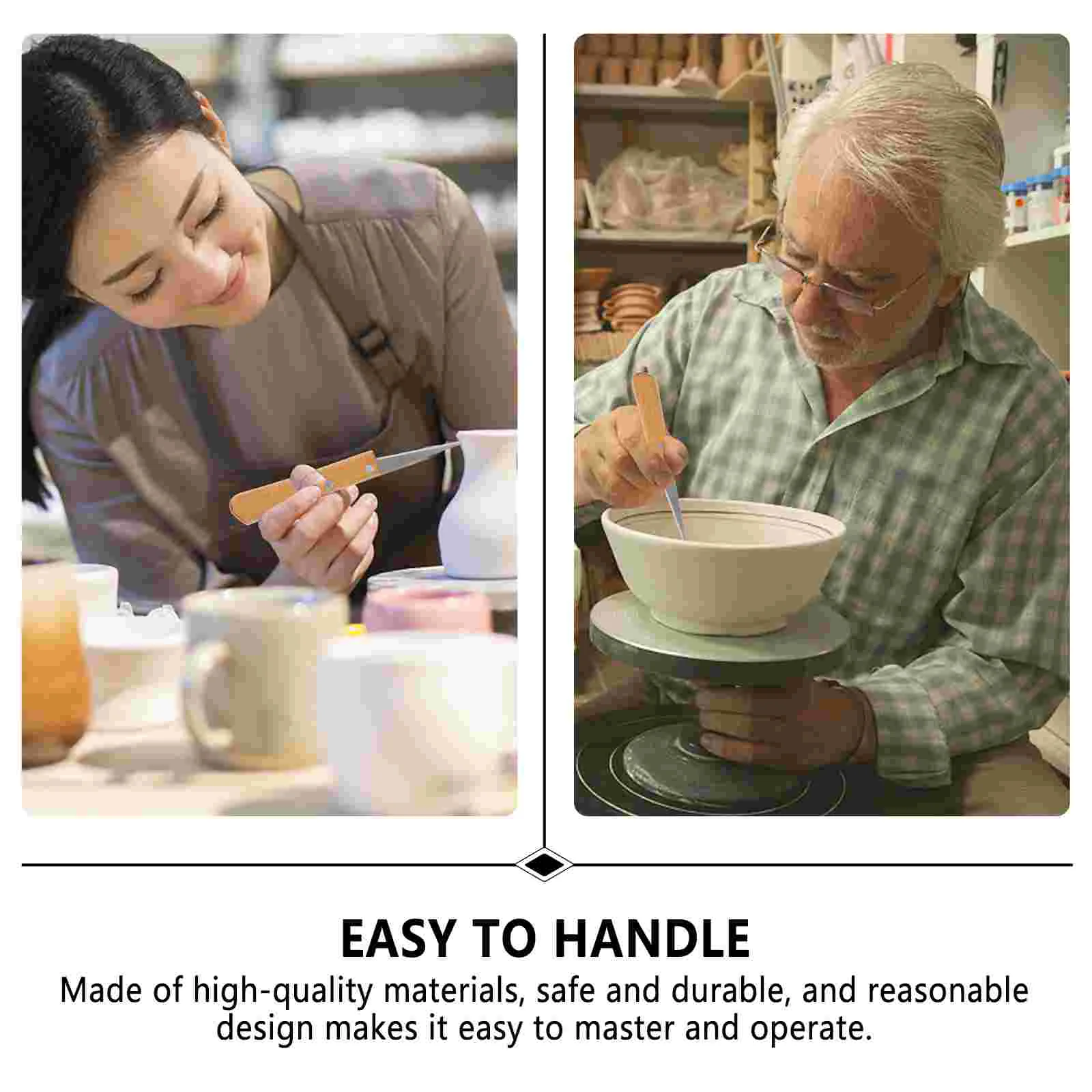 Pottery Tools Pottery Sculpting Tools Wood Carving Tools 2 Pcs Engraving Patch Knife Scraper Tools Handle Spatula Wooden Craft Pottery Fettling DIY Sculpting Face
