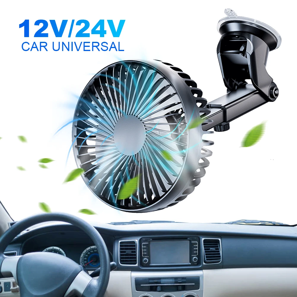 12V/24V Windshield Desk Fan USB Suction Cup Auto Cooler 360 Degree Adjustable Car Dashboard Fan 3 Speeds Mini Car Fan 6