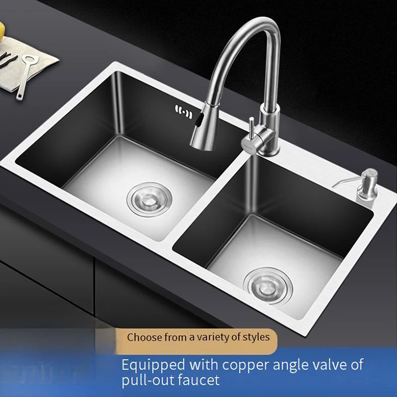 304 Stainless Steel Kitchen Sink Undermount Double Slot Apartment Household Washbasin Silver Dishwashing Sinks