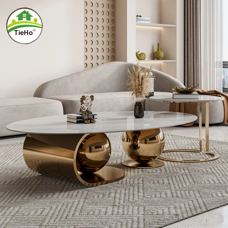 

120cm Household Italian Coffee Table Combination Living Room Decor Luxury Modern Slate Round Sofa Side Table Home Furniture