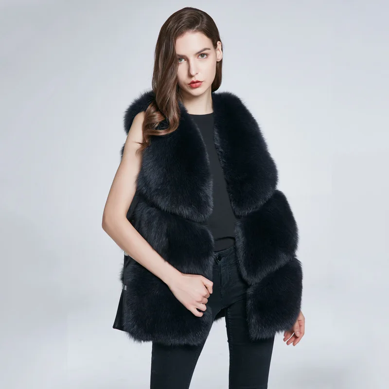 True Fox Fur Whole Skin Warm Fur Vest Coat Women's Fur Medium Long Fur One Piece Shoulder Sweater