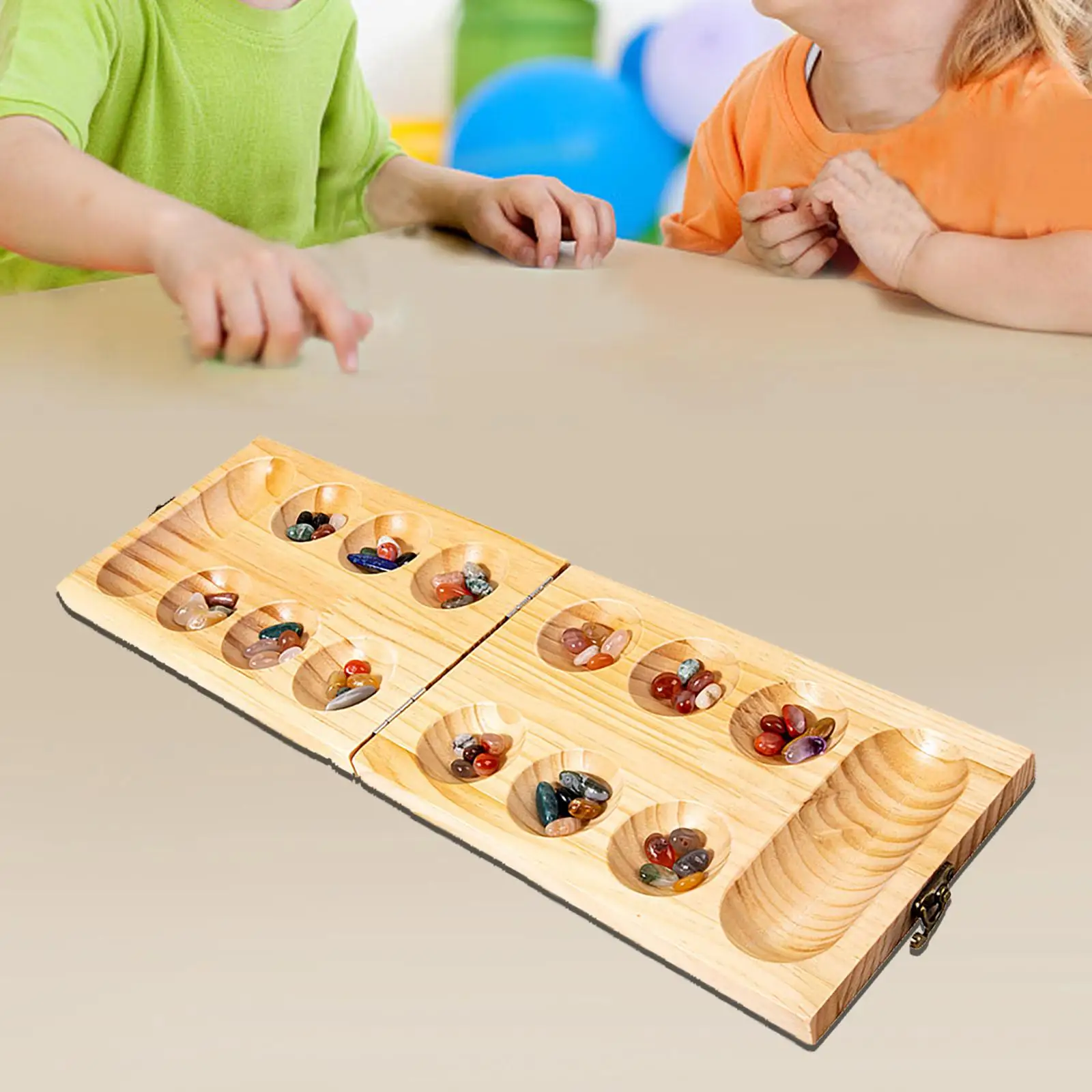 Wooden Mancala Board Game Teen 50 Stones for Travel Party Entertainment