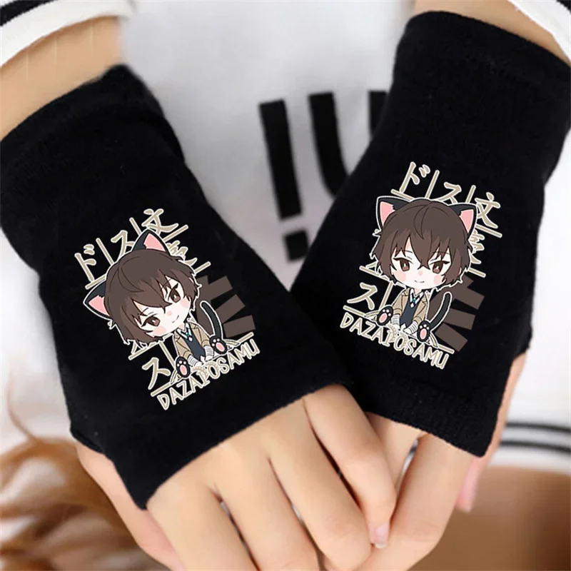 Cosplay Gloves Cartoon Gloves Cosplay Wrist Gloves Dazai Osamu Nakahara Chuuya Half Finger Mitten Costume Prop