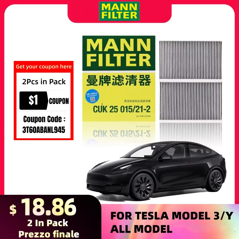 Tesla Model 3 모델 Y EV MANN 필터 CUK25015/21-2 2PCs 활..