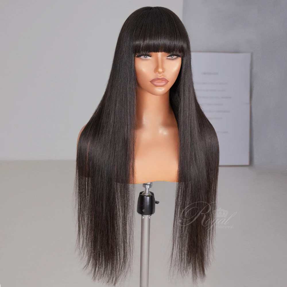 Straight Wig With Bangs Fringe Full Machine Made Bob Human Hair Wigs For Women Brazilian Remy Glueless Natural Black Fringe Wig
