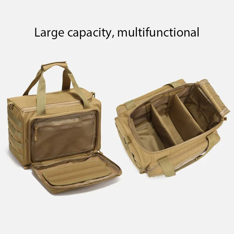 

Tactical Range Bag Molle System 600D Waterproof Gun Shooting Pistol Case Pack Khaki Hunting Accessories Tools Sling Bag Camping