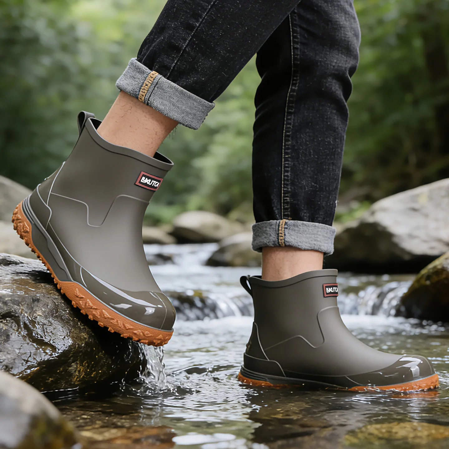 Bottes Chelsea grises pluie PVC imperméables mode printemps automne antidérapantes chaussures extérieur tendance
