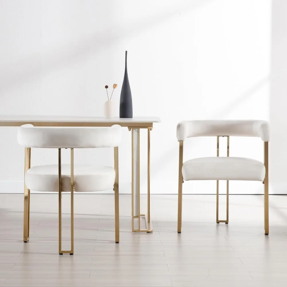 Dining Room Chairs Set of 4 with Arms Glam Barrel Chairs with Gold Chrome Legs Velvet Modern Side Chairs 5