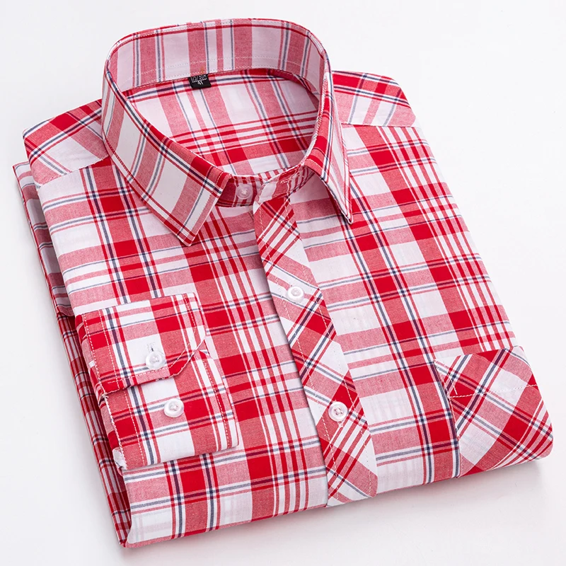 100% Cotton Men's Long Sleeve Shirt Classic Fashion Soft Breathable Comfortable Multicolor Plaid Business Casual Men's Wear