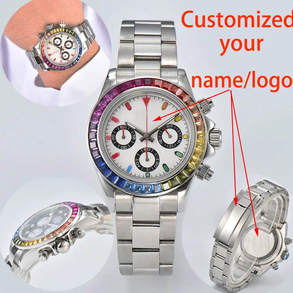 

VK63 Movement Colorful Diamond Watch Series Top Men's Sports Panda Three eye Quartz Watch Sapphire 316L Steel Customized Watch