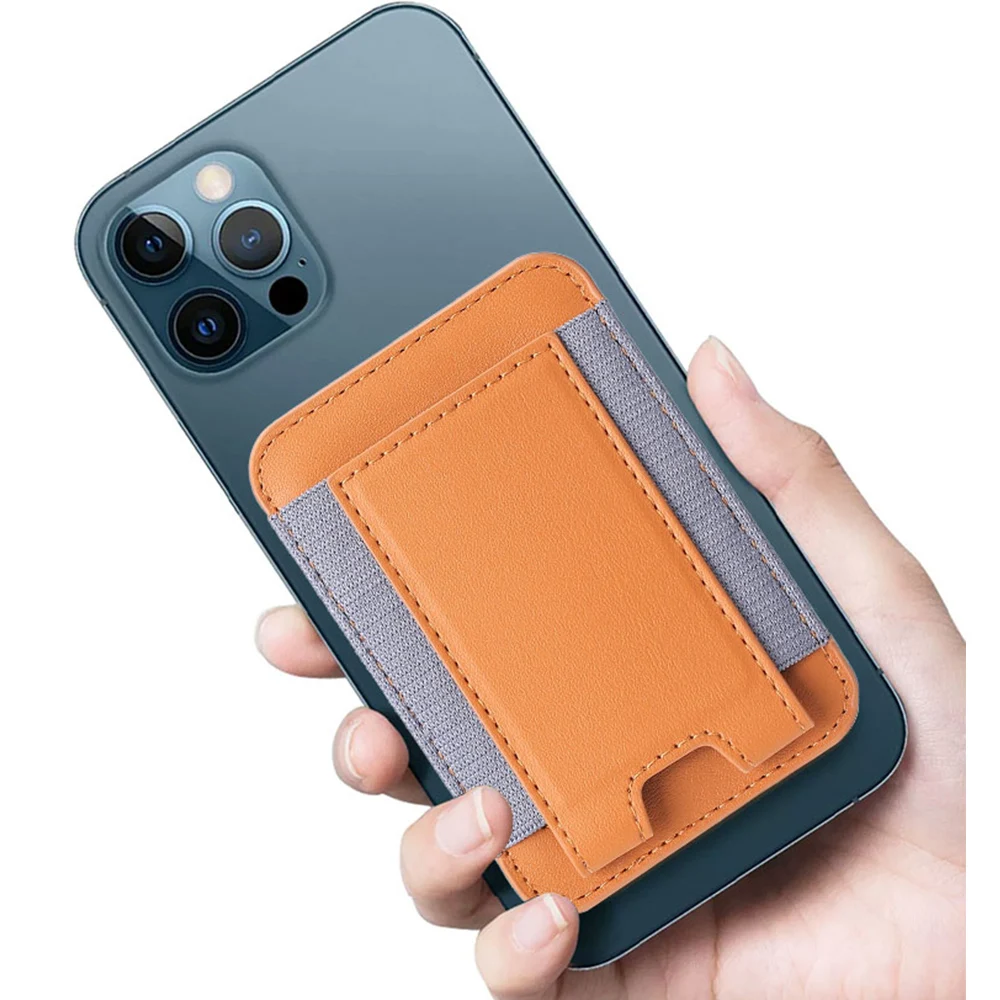 Enhanced MagSafe Card Holder Wallet with Elastic Leather Pattern and Magnetic Phone Bag Cover