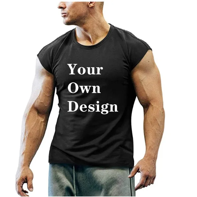 Summer New T-shirt Bodybuilding Muscle Tank Men's O-neck Solid Color Casual Sports Sleeveless Shirt Male Workout Fitness Tops Black 1