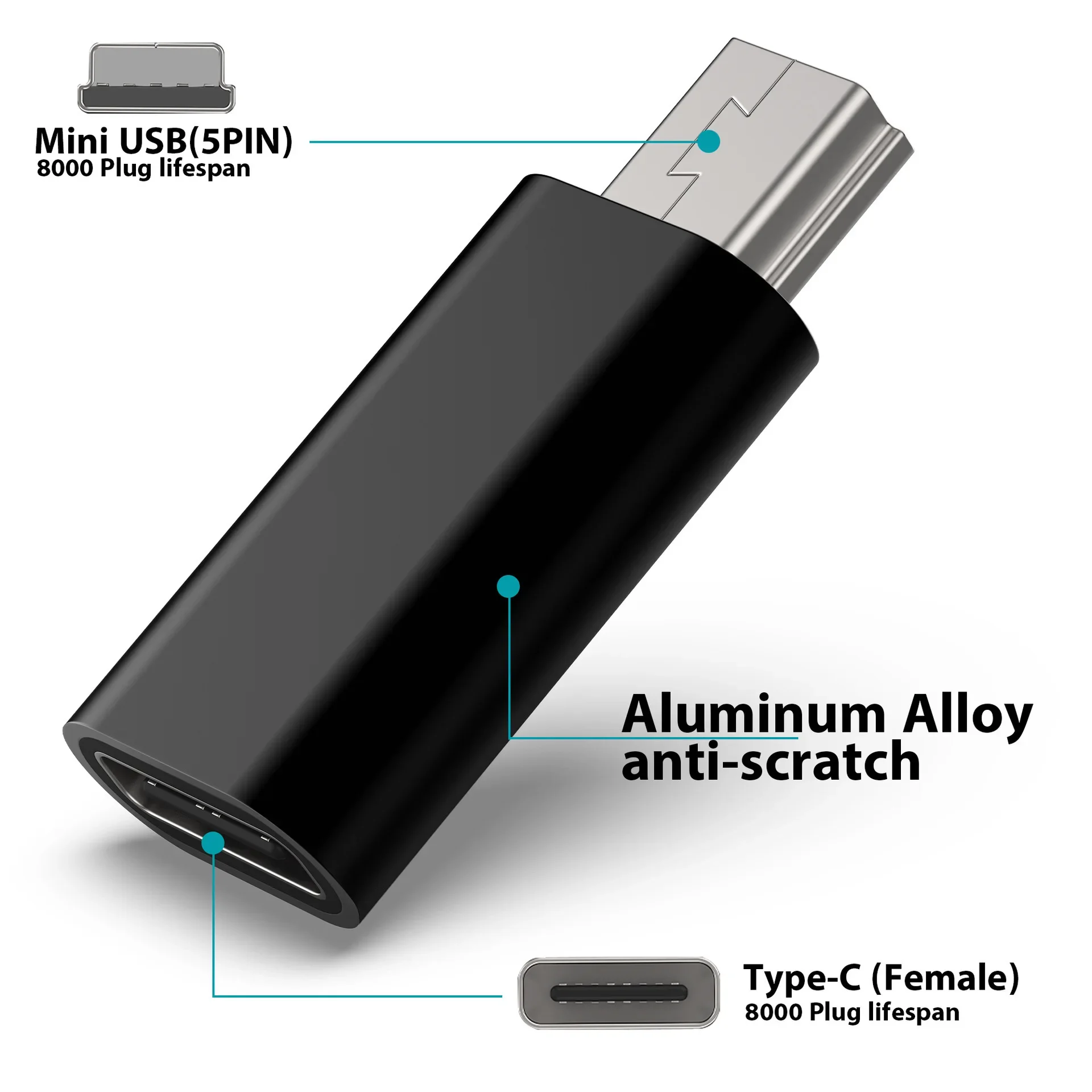 Ultra-Short Type C to Mini USB Charging Data Cable