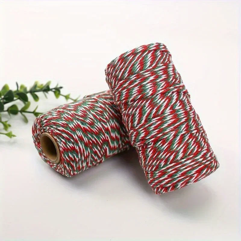 1Roll/2Rolls Gift Packaging Ribbon, DIY Hand Woven Rope, White Red Green - Very Suitable for Gift Packaging and DIY Crafts