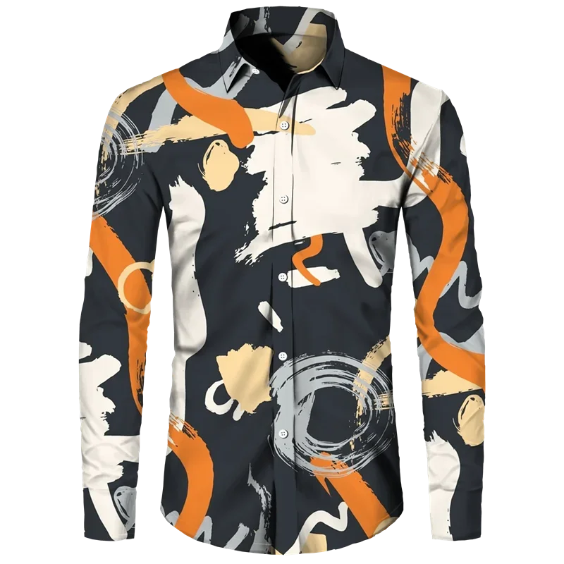thumbnail image 1 of Camisa de primavera y otoño más nueva para hombre, camiseta de manga larga con estampado 3D de camuflaje, camisa informal con cuello vuelto y botones, camiseta para hombre y mujer, 1 of 5