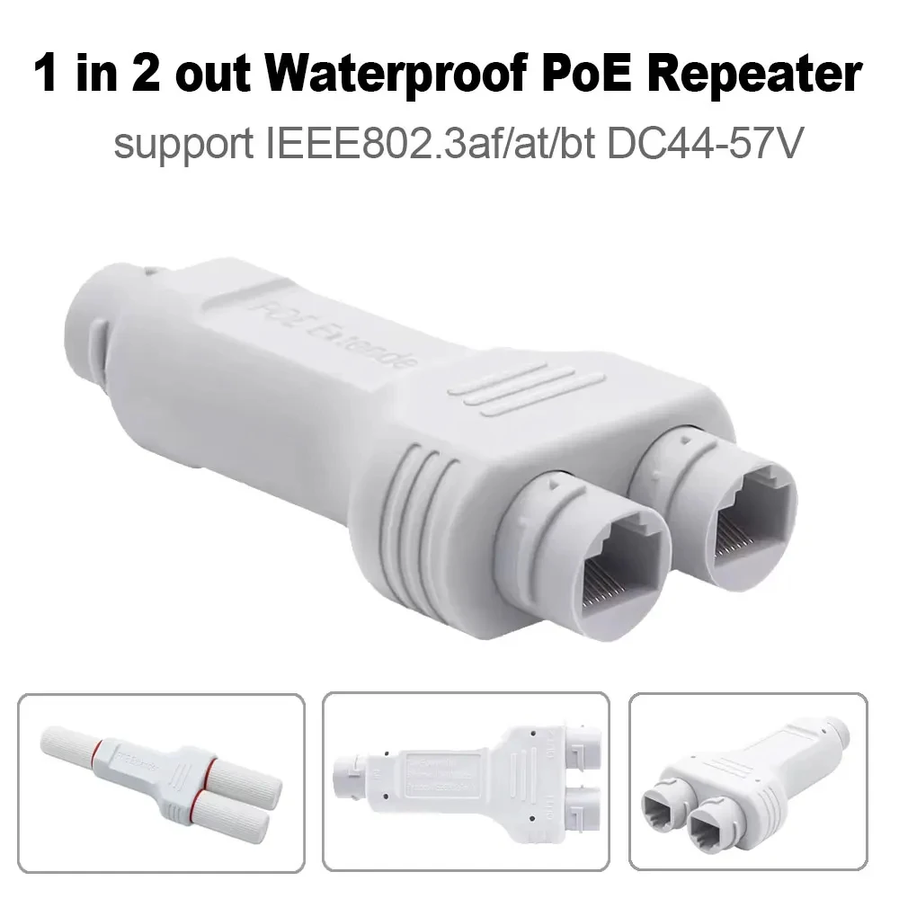 Wasserdichter PoE-Splitter, 1 Eingang, 2 Ausgänge, 100 m Verlängerung, 10/100 Mbit/s, Ethernet-PoE-Repeater für den Außenbereich, für IP-Kamera, Plug-and-Play – Detail 1