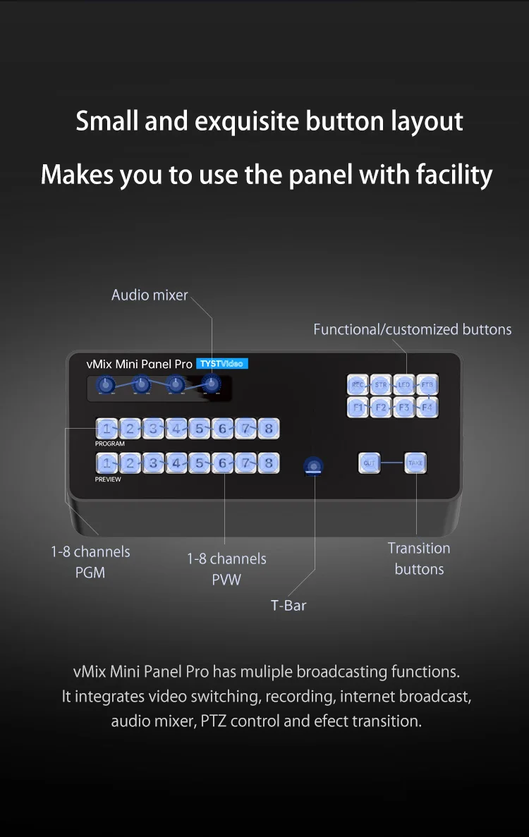 TYST Video Vmix Mini Pro Switcher BDM Control Panel MIDI2.0 Video Recording Swit