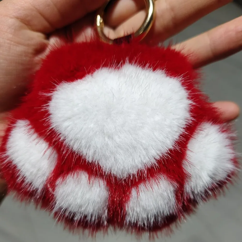 Stuffed Animal Cat's Paw Fur Keychain Furry Doll Love Cat's Paw Stuffed Keyring Car Trinket Pompom Plush Cat's Paw Pendant