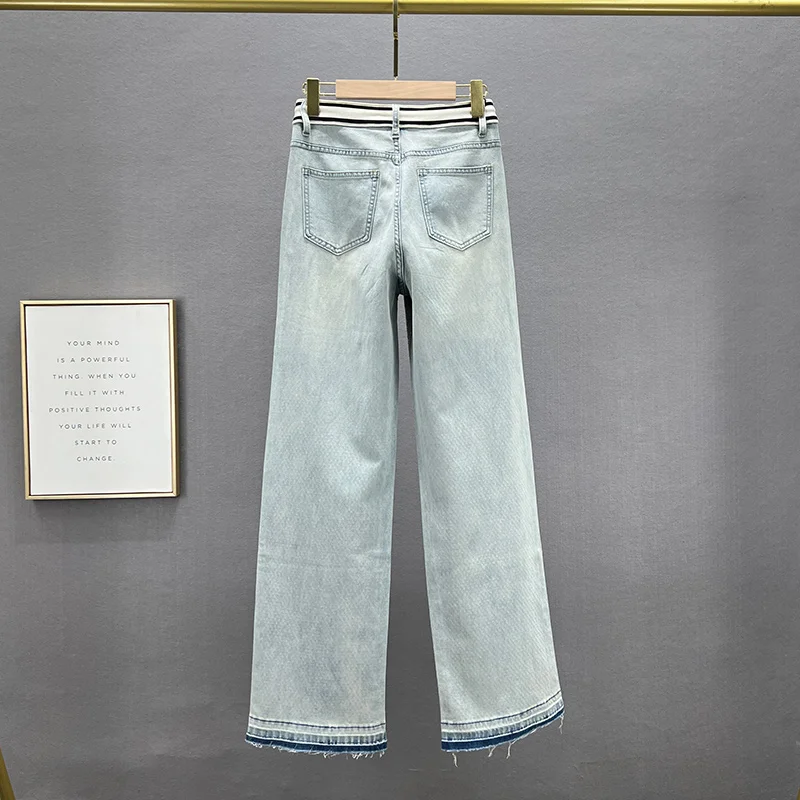 Women's Trousers 2023 Spring and Summer New High Waist Loose and Slimming Jeans Heavy Embroidery Hot Drilling Wide Leg Mop Pants
