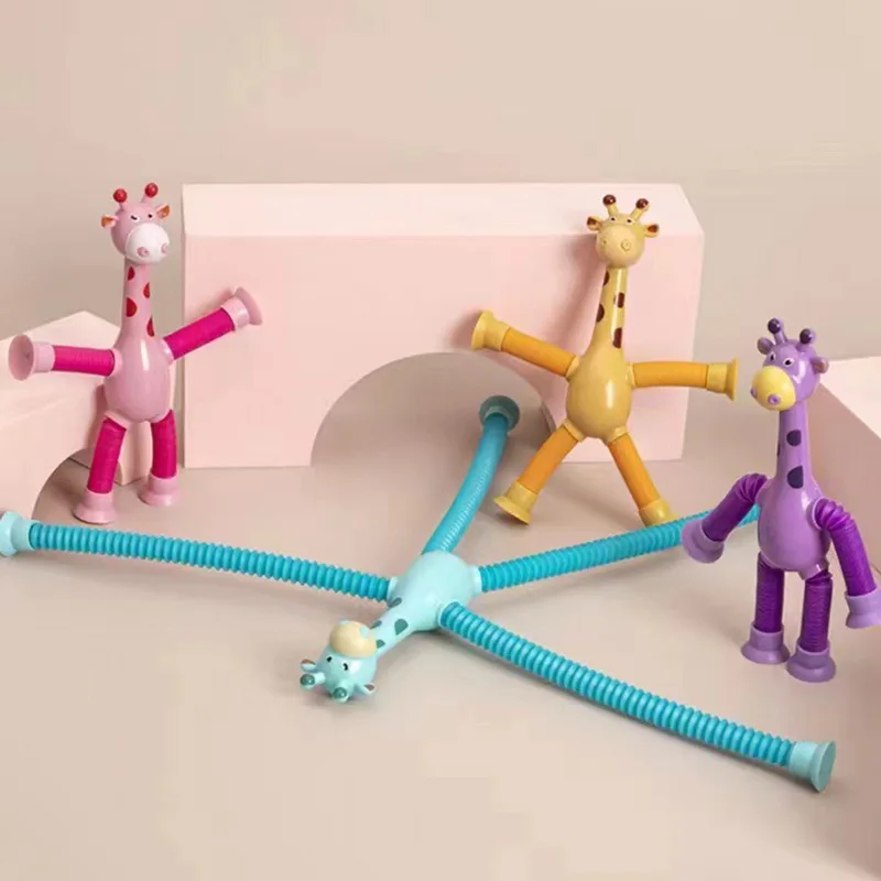 

4 Pcs Telescopic Suction Cup Giraffe Toy Cartoon Puzzle Suction Cup Parent-Child Interactive Decompression Toy Stress Relief