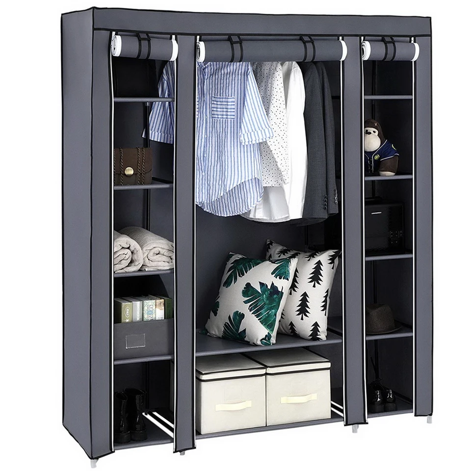 Portable Clothes Closet Wardrobe Storage Organizer Gray