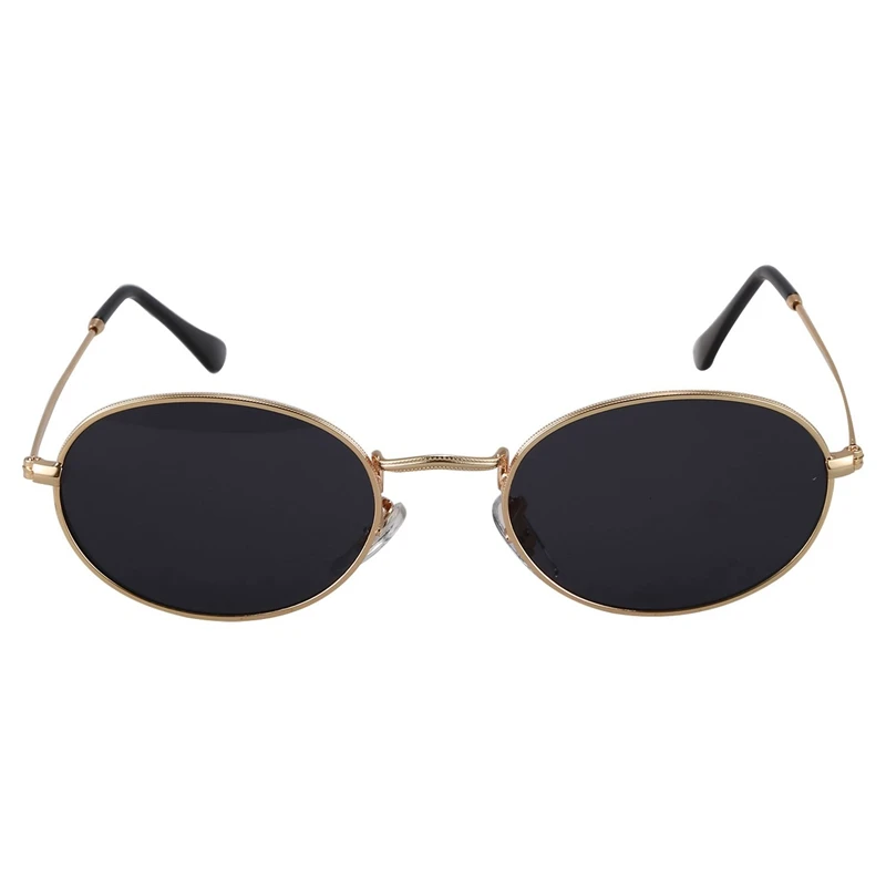 

2X Oval Sunglasses Men Women Vintage Male Female Retro Sun Glasses Round Eyewear S8006 Gold Frame Black