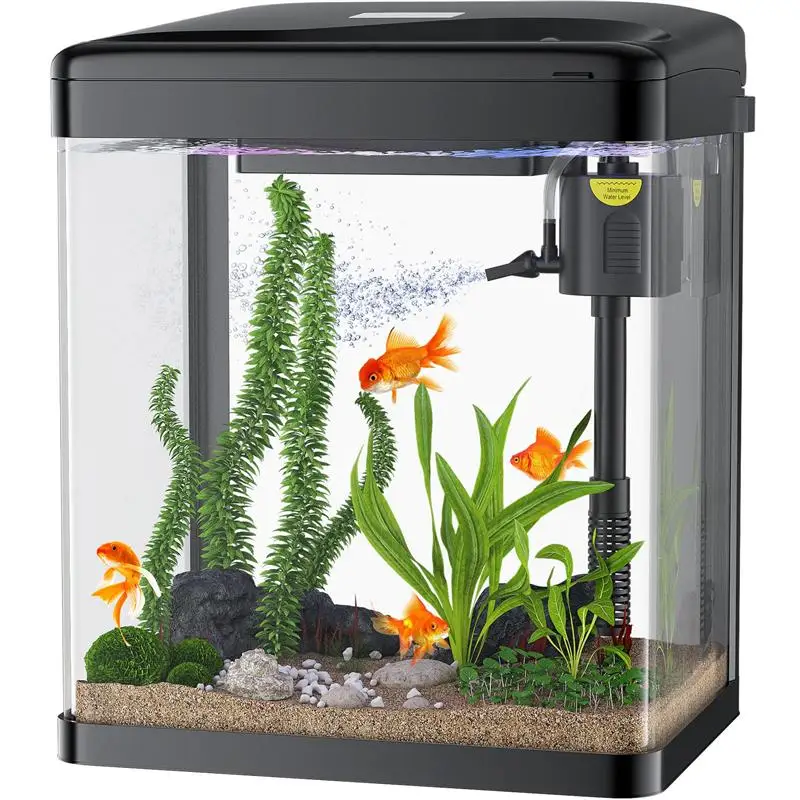 Acuario Pequeño Fishkeeper Kit De Iniciación De Pecera De 4 Galones, Con Filtro E Iluminación Ajustable De 3 Colores De Iluminación Autolimpiante, Acuario Sin Borde Para Principiantes (pecera De Agua Acuario 20 Litros