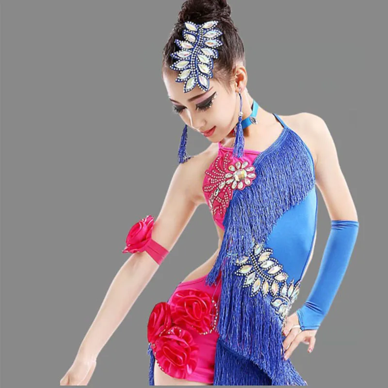 

1pcs/lot children tassel latin dancing dress girl sexy backless latin modern dancing dress skirt fringes dress fringe skirt