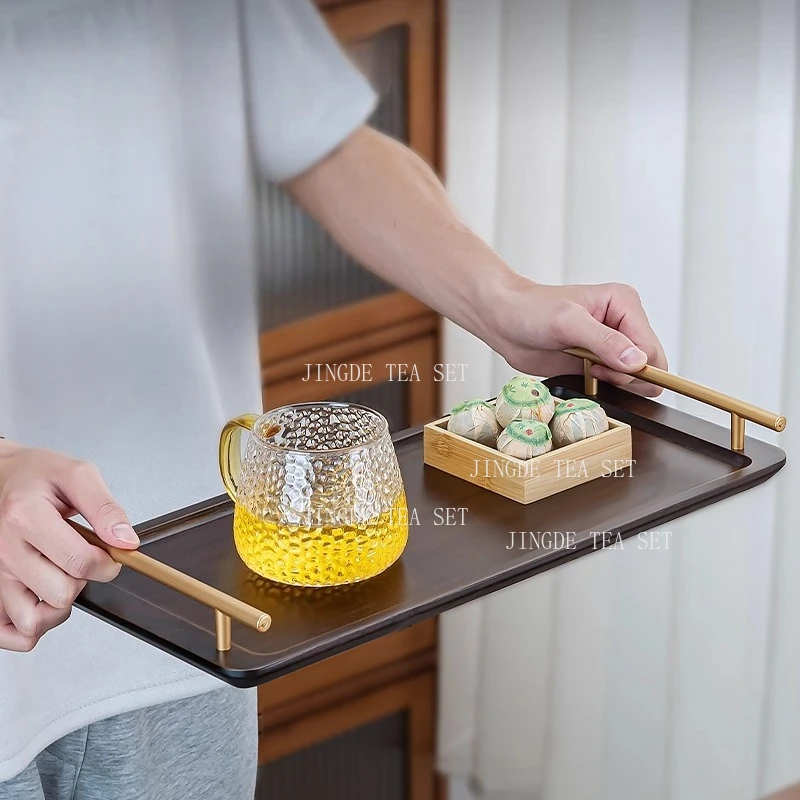 Handheld Tea Tray Household Bamboo Tray with Handle Chinese Style Tea Tray Teapot Trays Living Room and Office Small Tea Trays