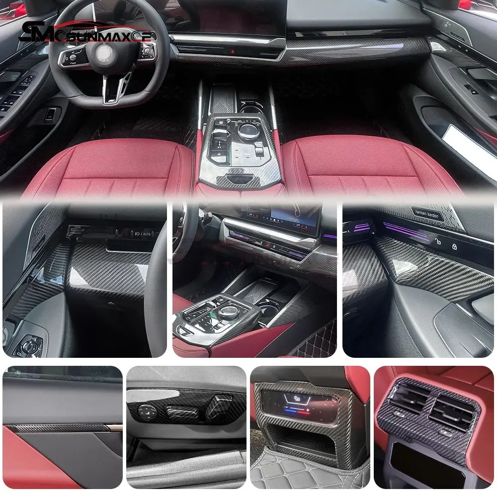 3Pcs 인테리어 실제 탄소 섬유 중앙 콘솔 대시 보드 패널 장식 커버 2024 BMW 5 시리즈 i5 M60 G60  G68-Freehip.co.kr