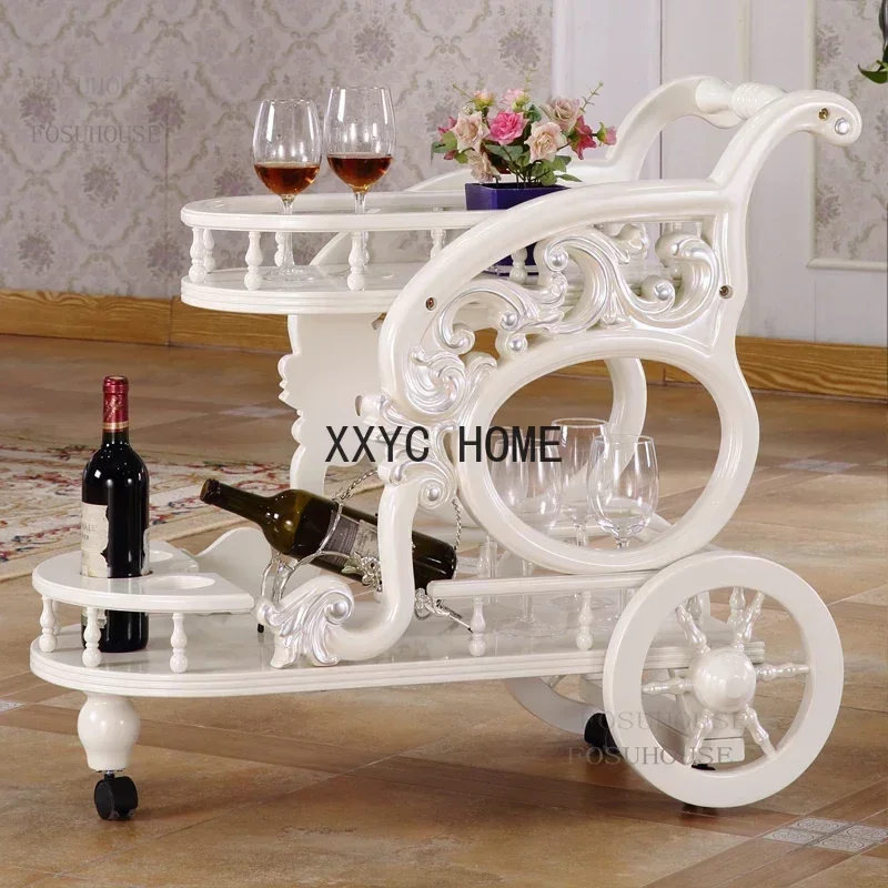 European Homestay Storage Cart Restaurant Household Double-Decker Trolley Hotel Bar Club Wine Rack Dining Kitchen Islands Bf