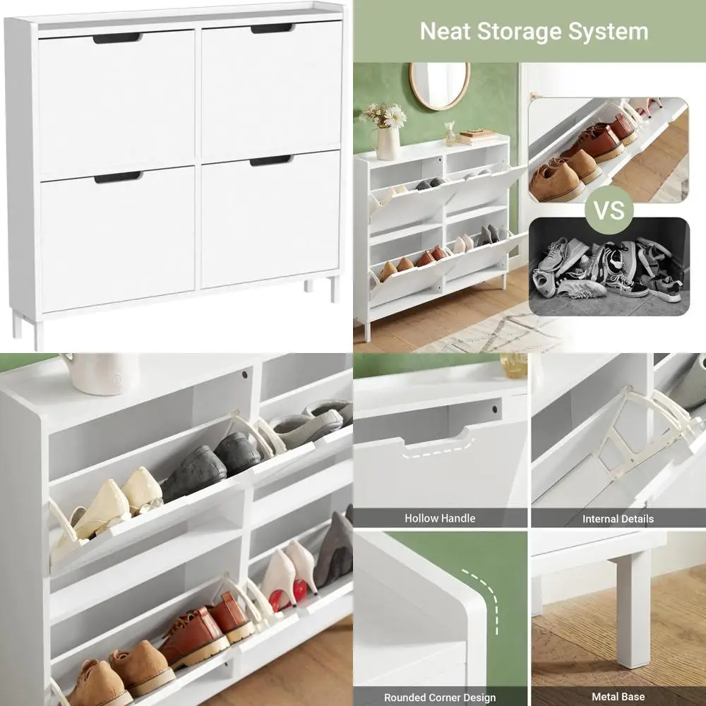 Slim 4-Tier Shoe Rack Organizer for Entryway, White, 7.5 Deep x 39.4 Wide x 35.6 High