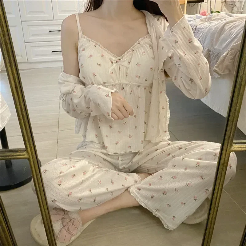 

Spring Fashion Sleepwear Nightwear Trendy Sleeve Ins Women Popular Loose Sexy Long Soft Chic Elegant Home Sets Pajama