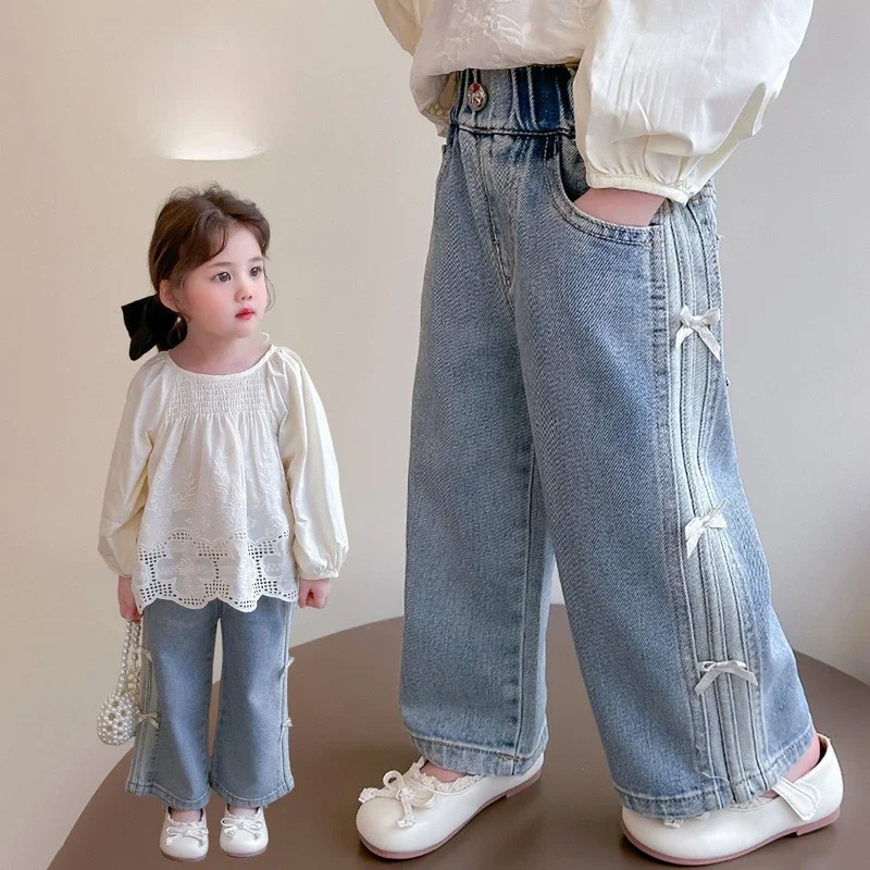 طفل عقدة شعر للفتيات الجينز الاطفال ربيع الخريف فض...