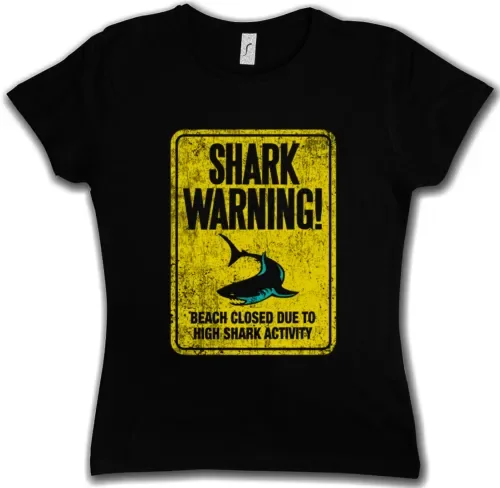 Shark Warning Sign Ii T Shirt Surfer Surf Diver Taucher Tiger White Killer Maniche Lunghe O Corte