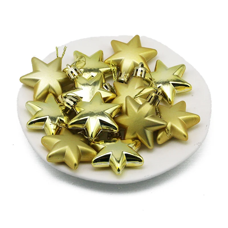 thumbnail image 1 of (12 Pcs/pack) 5cm Christmas Pendant Star Christmas Ball Pendant Electroplated Plastic Matte Mixed Decoration Accessory Party, 1 of 5