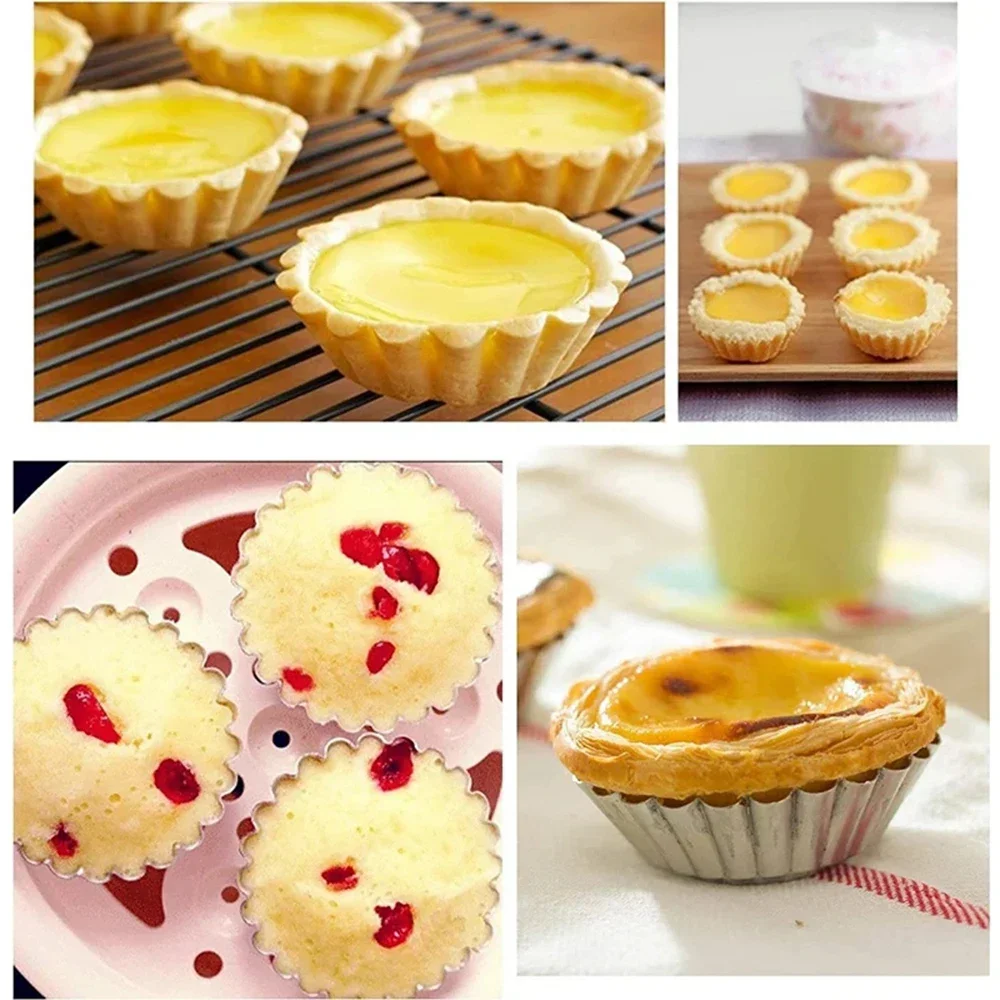 Reusable Stainless Steel Egg Tart Mold Baking Accessories Cookie Pudding Mould Mooncake Mold Pastry Tools Cake molds