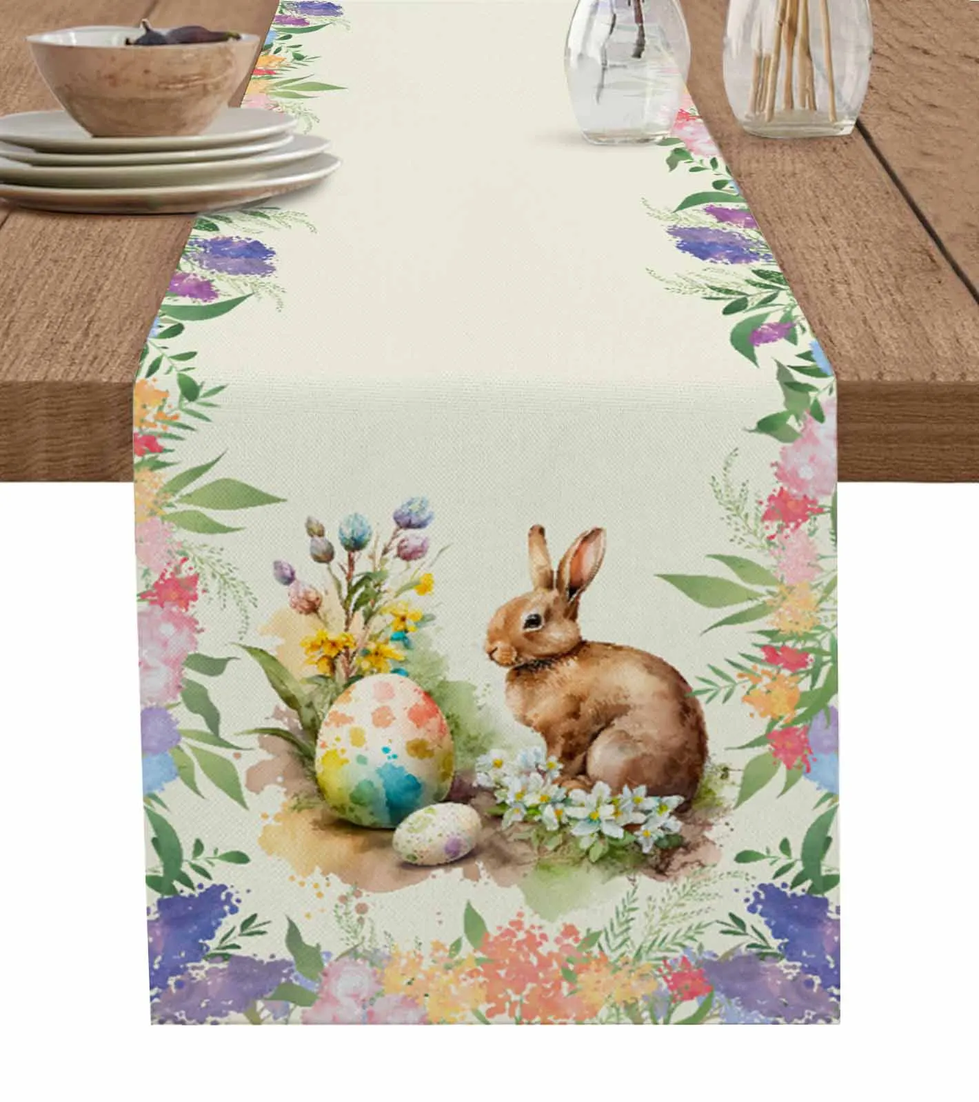 

Watercolor Rabbit Easter Flower Easter Egg Table Runner Party Dining Table Cover Cloth Placemat Napkin Home Kitchen Decor